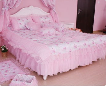 韩国公主床上用品全棉白粉色碎花蕾丝婚庆欧式床罩床